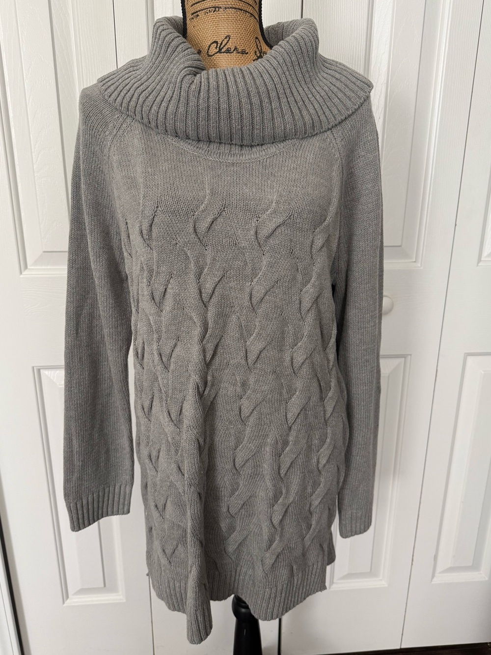 Calvin Klein Light Gray Cable Cowl-Neck Sweater